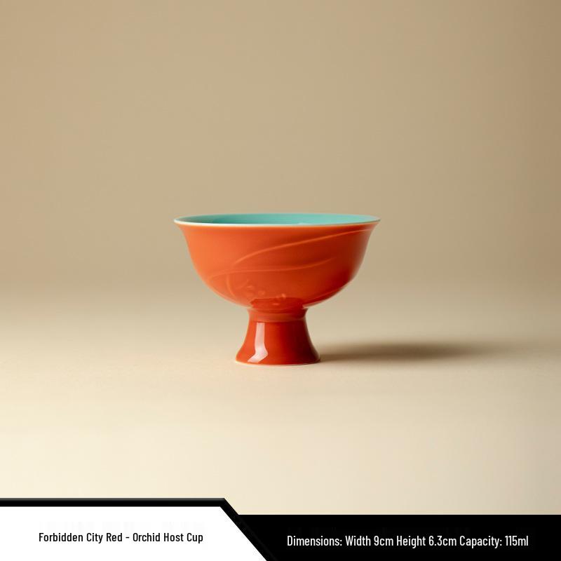 Forbidden City Red Gongfu Tea Set: Ceramic Teapot, Lid Bowl, Filtered Tea Cup, Fair Cup, and Pot Stand Ornament