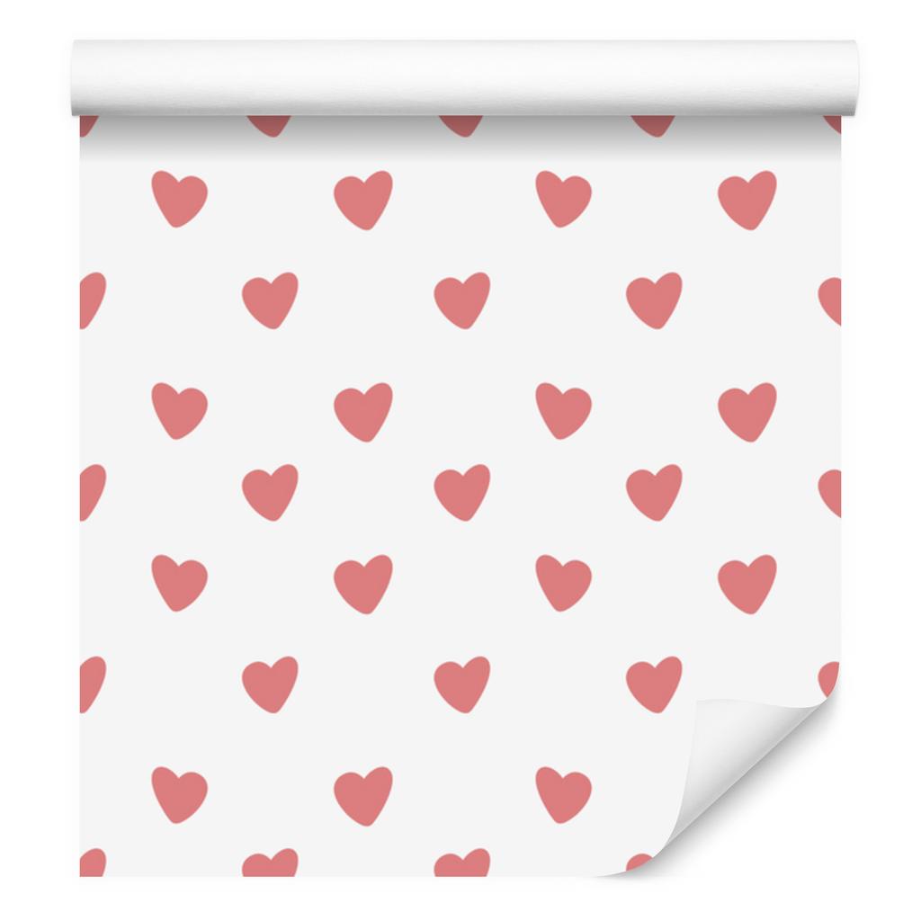 Hearts Wallpaper White and Coral 50x1000