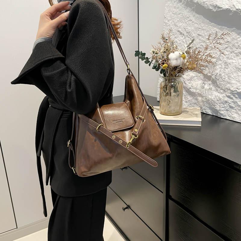 Retro large-capacity bag Women's commuter shoulder tote bag College student class schoolbag Multifunctional backpack