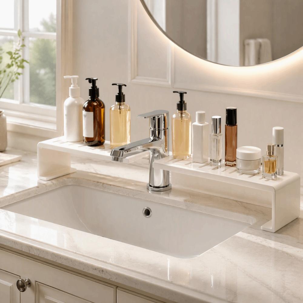 No‑drill /drill‑free Faucet Shelf Vertical Sink Countertop Organizer  Makeup Cosmetic Storage