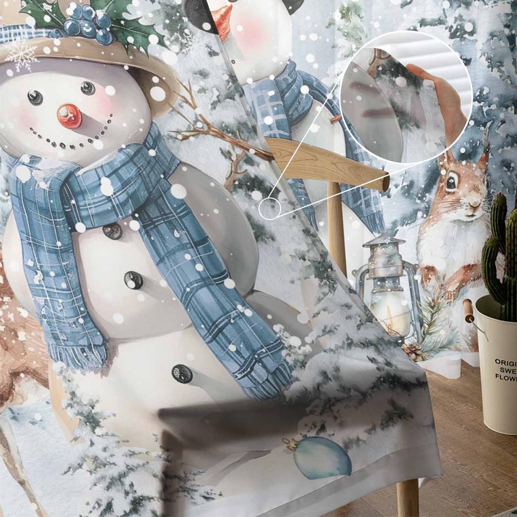 Christmas Snowman Tree Elk Squirrel Curtains For Living Room Tulle Window Curtain Bedroom Kitchen Veil Drapes
