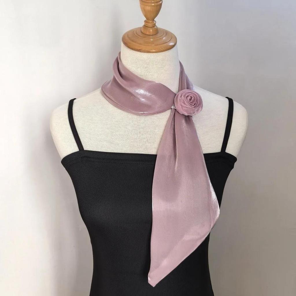 WTEMPO Solid Color Thin Versatile Flower Rose Scarf Retro Elegant Summer Fashion Temperament Cool Breeze Scarf Neck Decoration