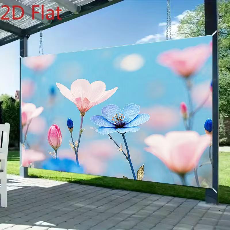 2D Pink Blue Flower Backdrop Spring Floral Banner for Photoshoot