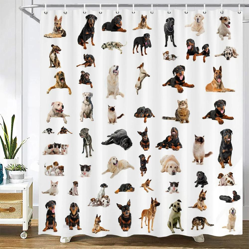 3D Printed Cute Cat Dog Animal Shower Curtain With Hooks Bathroom Polyester Waterproof Shower Curtain Home Decor Curtains