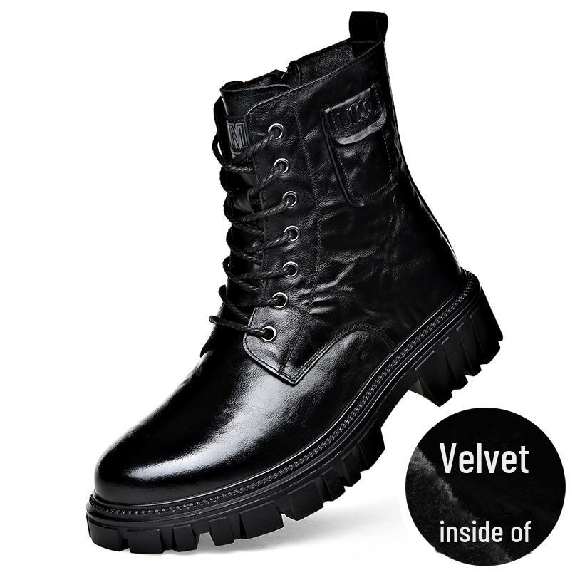 Men's Warm Leather Martin Boots: Trendy, High-Top, Side-Zip, Casual All-Match Style