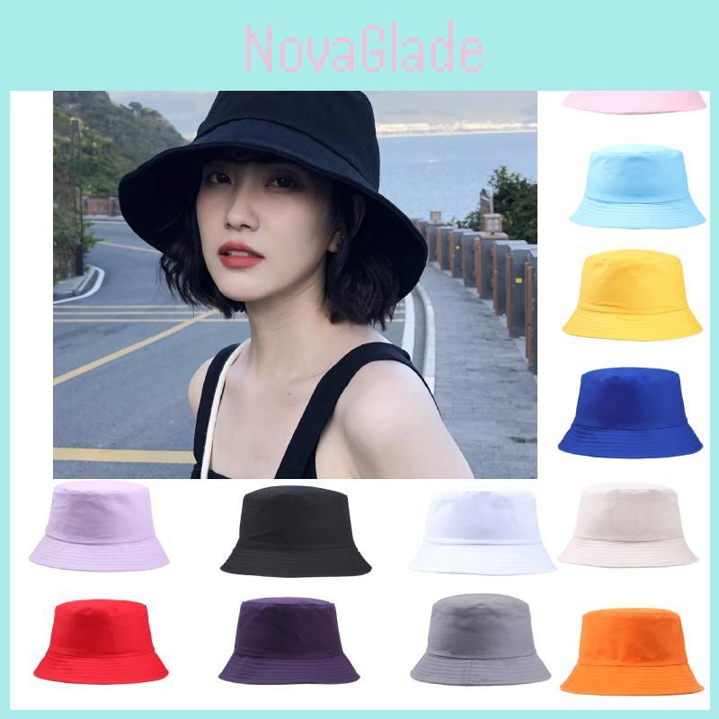 Hwcap Pure Cotton Solid Color Fisherman Hat With Embroidered Logo, Portable Bucket Hat For Sun Protection