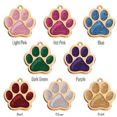Glitter Gold Paw Print Zinc Alloy Pet Tag with Laser Engraving
