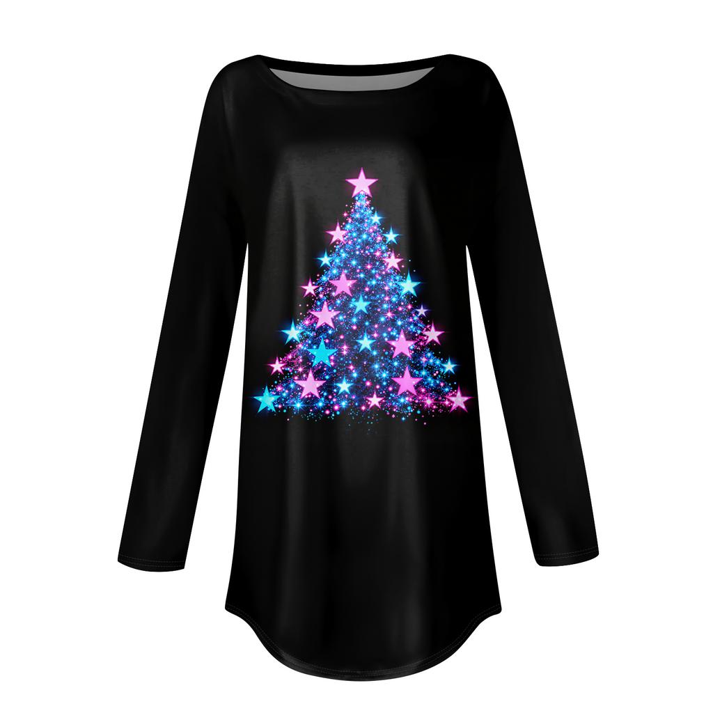 Dames Losse Comfortabele Casual Mode V-Hals Kerstprint Lange Mouw Hoodie