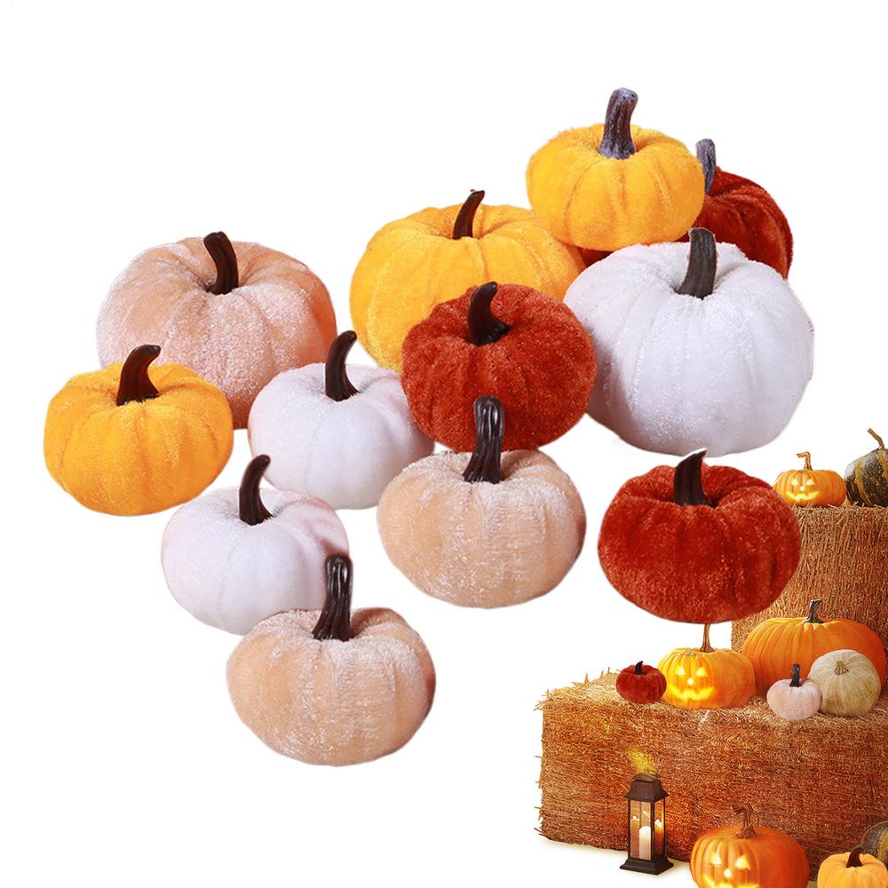 Artificial Velvet Pumpkin 2025 12/16Pcs Halloween Autumn Fall Pumpkin Ornament For Autumn Party Decorating Props