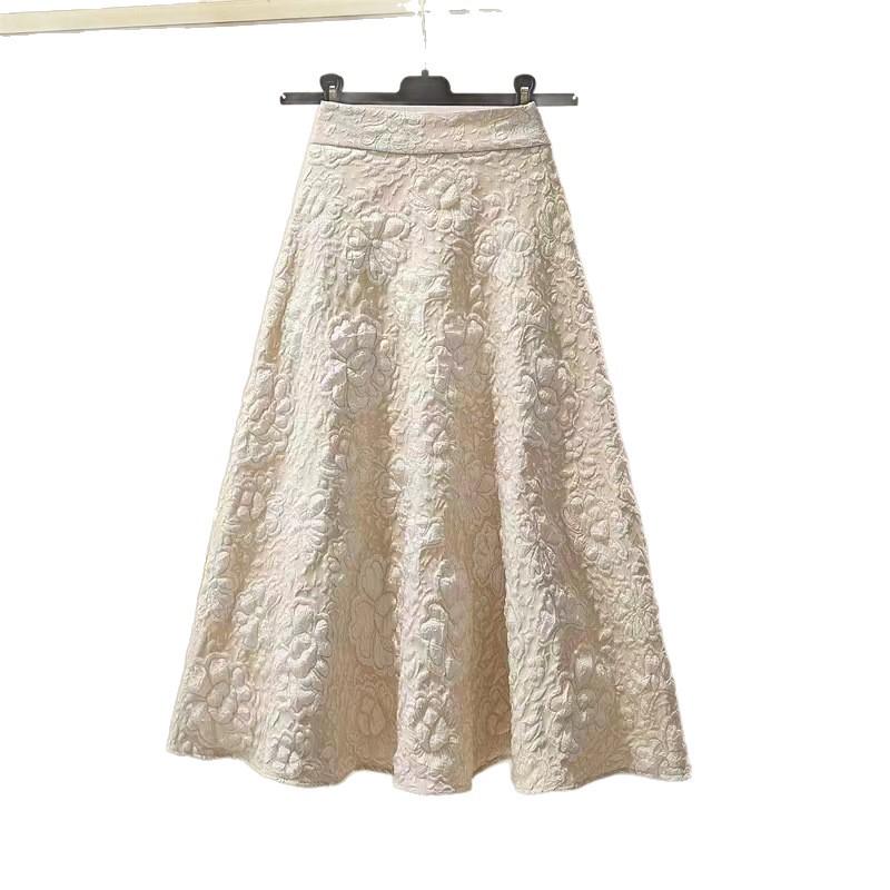 Retro High-Waisted Floral Flare Skirt with Hollow-Out Design