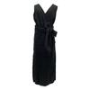 Ron Herman Black Back V-Slit Linen Belt Dress dress S blackUsed