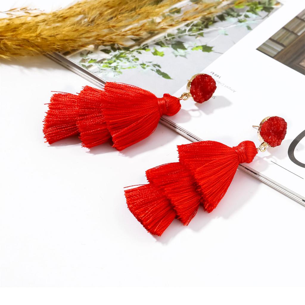 Green Tassel Earrings For Women Colorful Tassle 3 Tier Bohemian Earrings Dangle Drop Earrings For Women Gifts