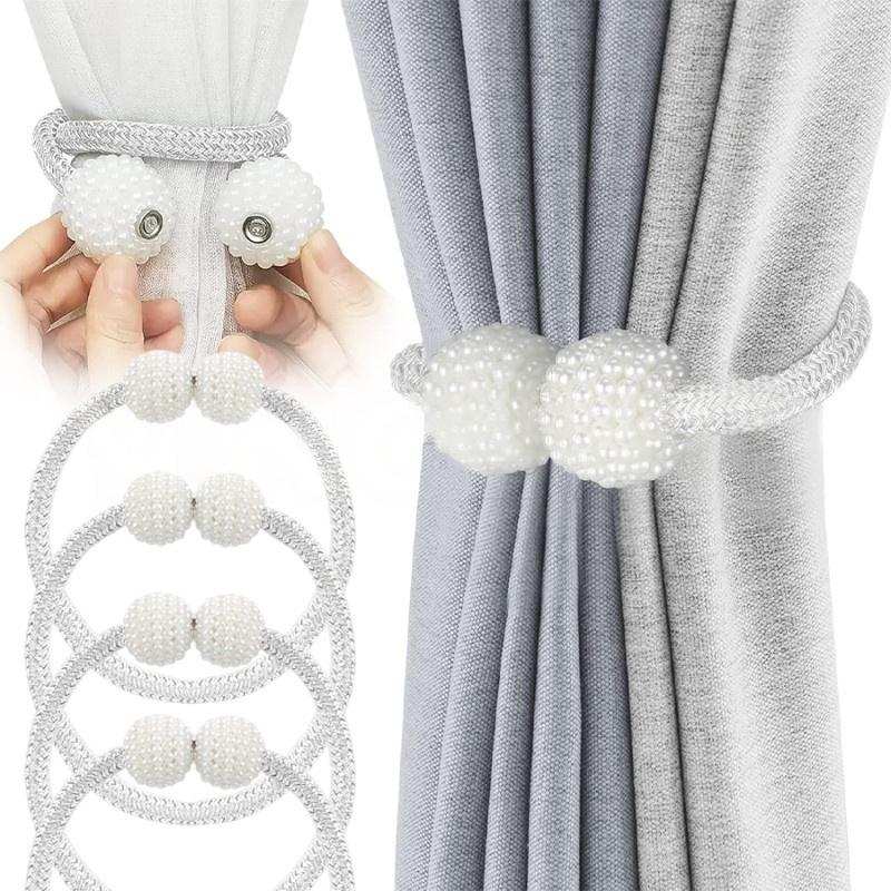 2/4 Stück Perlen Magnetische Gardinen-Haltebänder Gardinen-Haltebänder Schnallen Halter Halter Haken Clip für Zuhause Schlafzimmer Büro Dekorative