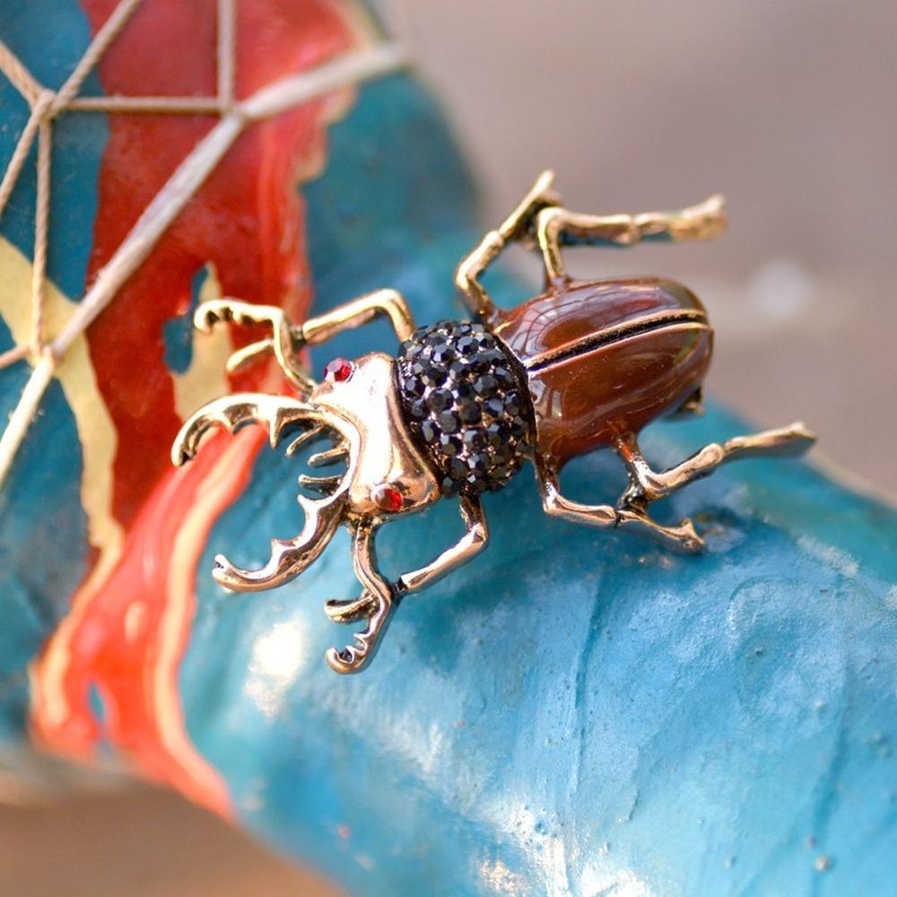 1Pc Beetles Enamel Pin Rhinestone Bugs Brooch Insect Brooches And Pins Scarf Bag Clip Accessories