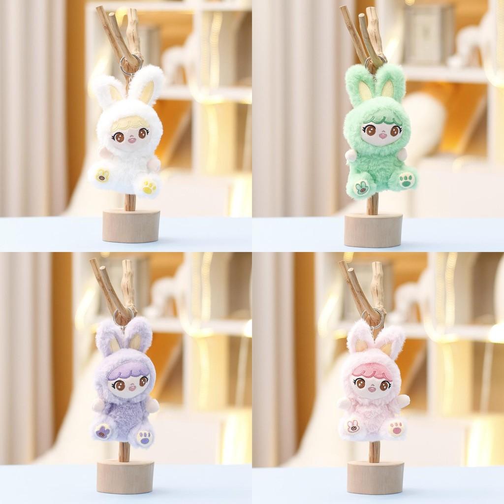 Three Baby Plush Rabbit Keychain Pendant With Embroidery Design Gift For