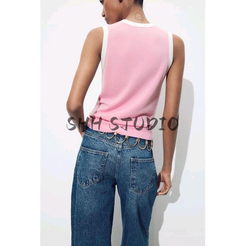 Summer New Women clothes French style Design Basic Simple round Neck Sleeveless Knit vest 8851002