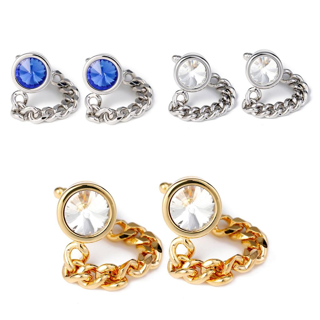 Men's Luxury Crystal Inlaid Gold and Silver Chain Cufflinks