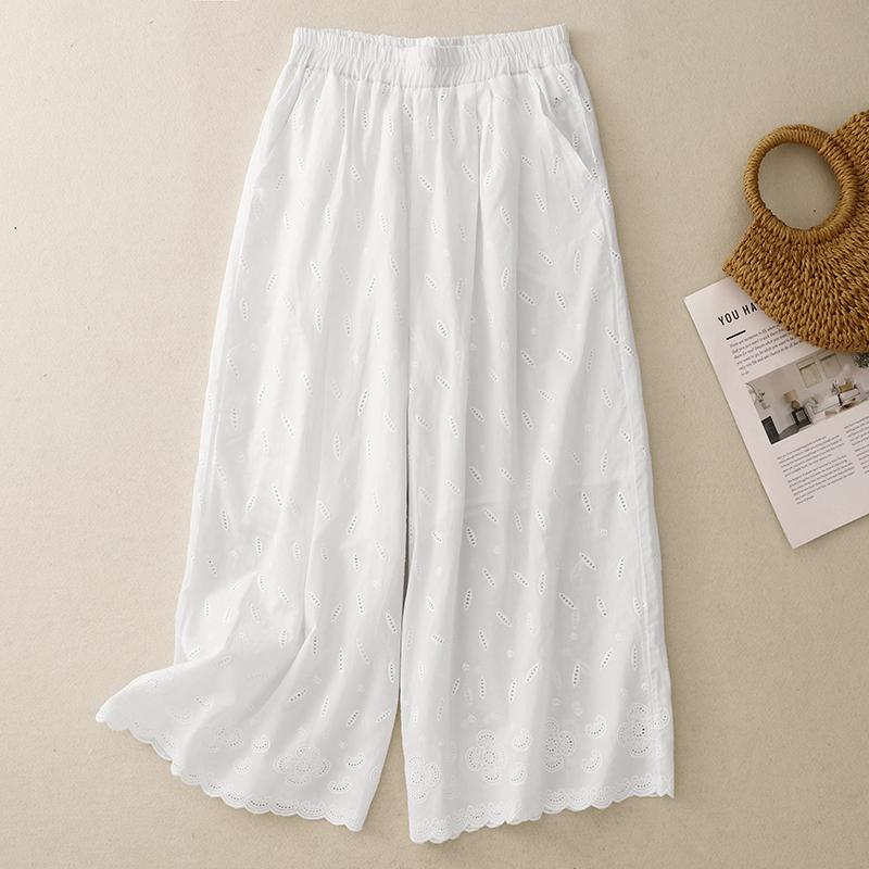 DIMANAF Summer Plus Size Women High Waist Basic Elastic Pants Loose Casual Trousers Cotton Wide Leg Pants