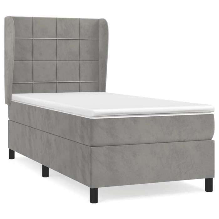 3129183 vidaXL Divan Bed and Mattress Light Grey 90x190 Cm Velvet