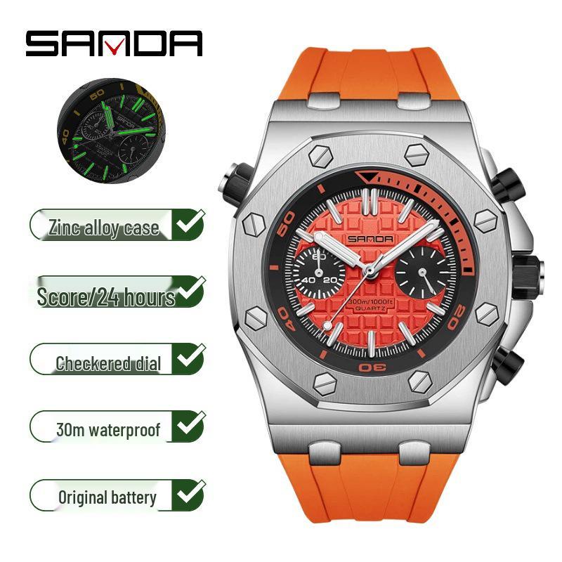 Sanda Men s Fashion Multifunctional Silicone Sport Waterproof Quartz Watch оранжевый