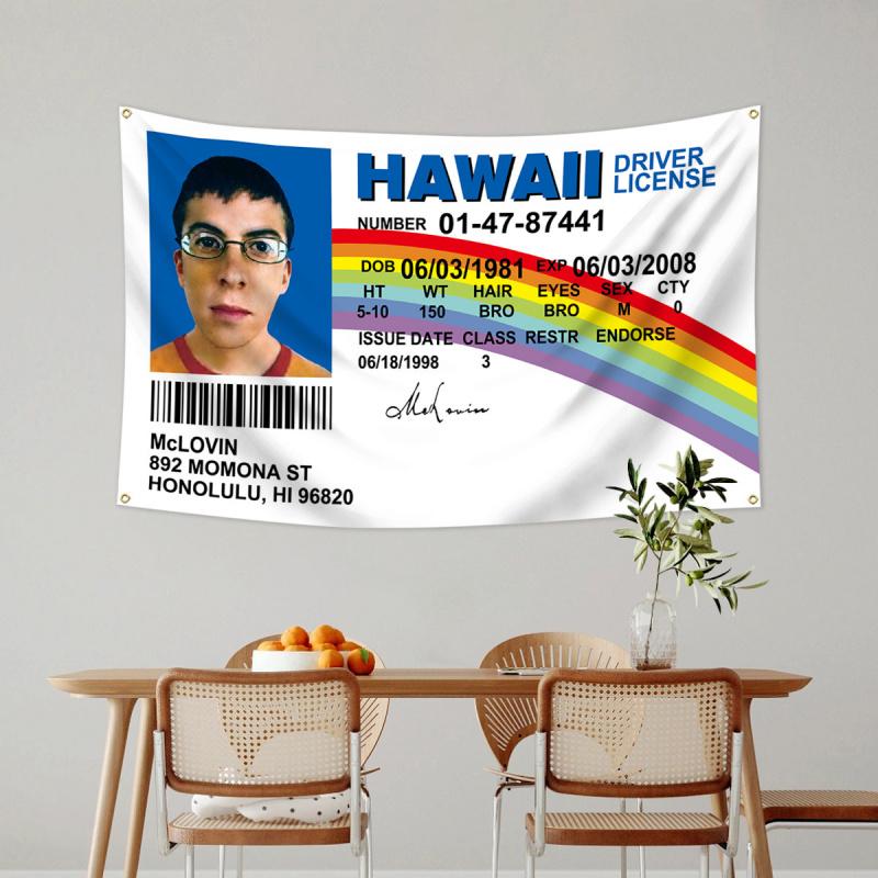 1 Interesting McLovin ID Flag Hanging Tapestry, Tapestry Banner, High-Definition Printing, Fresh Flag for University Dormitories