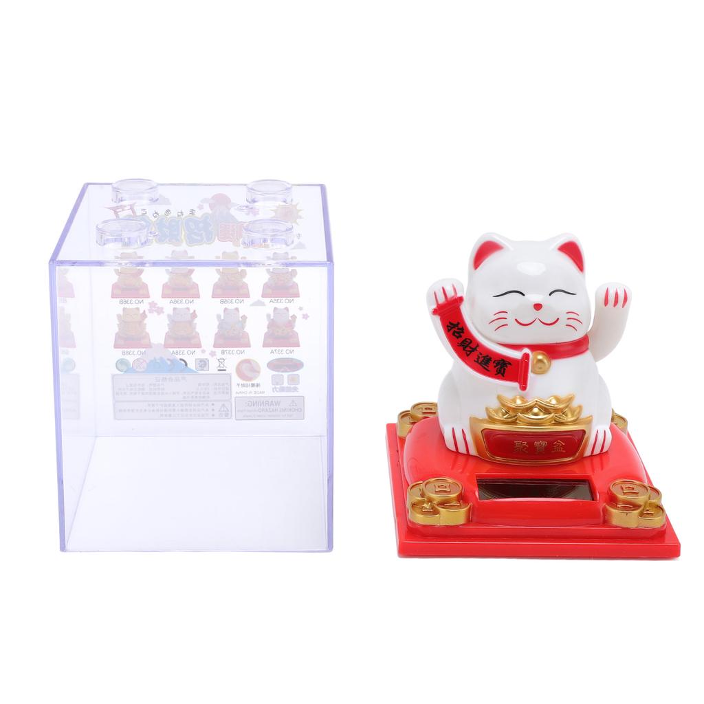 Solar Powered Waving Cat Good Luck Fortune Ornament   Welcoming Decor with Clear Cover