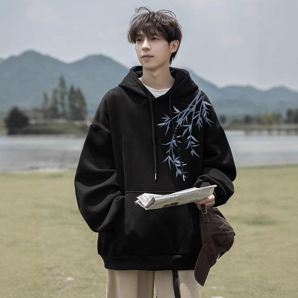 New Chinese National Wind Gray Hooded Sweater Men's New Autumn and Winter Loose Casual Clothes