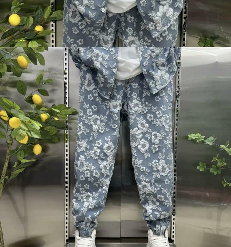 Men's Autumn Embossed Print Casual Shirt and Pants Set