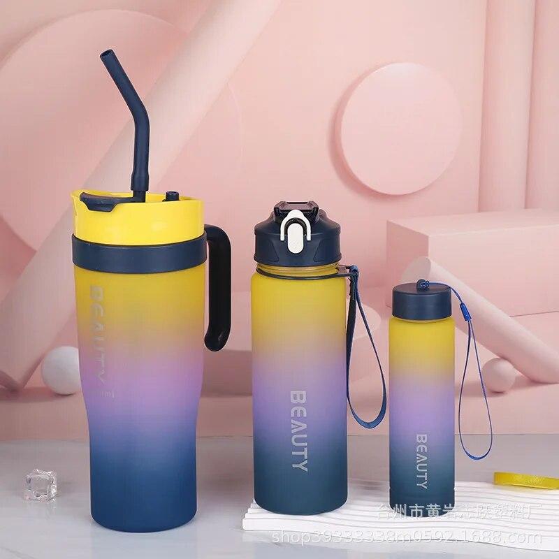 

1.2L Three Sets Ice Bar Mug Gradient Color Straw Mug Handheld Car Car Mug Large Capacity 40oz Adult Mugs 1500-2000ml синій