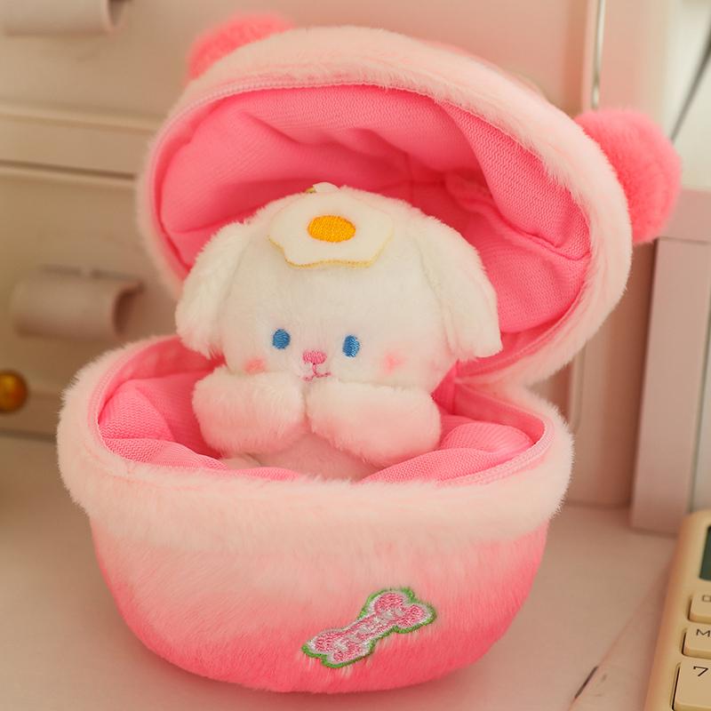 Dog Egg Series Plush Bag Key Pendant Decor Dog in the Bag Candy Color Soft Cartoon Dolls Birthday Presents for Boys and Girls