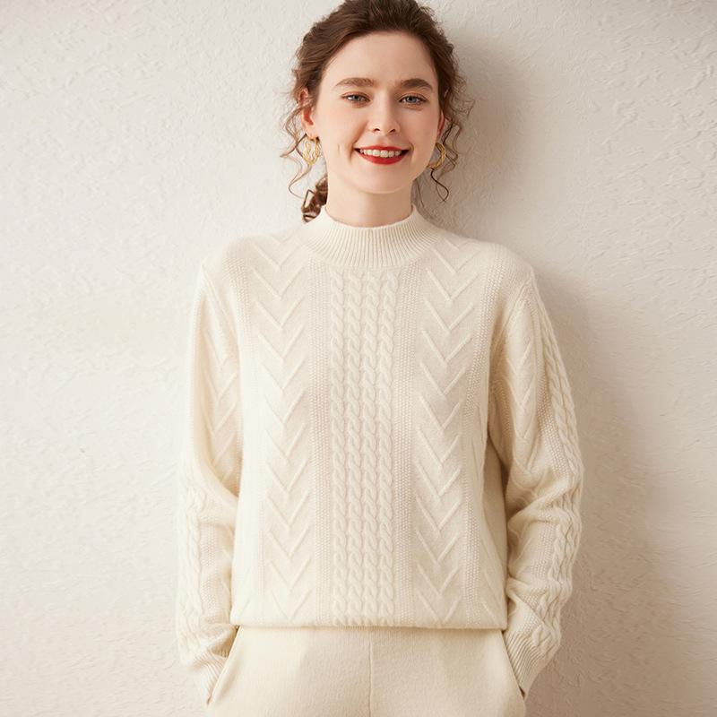 

New Women s Thickened Cashmere Sweater: Loose Knit, Semi-High Neck, Heavy Twist, Korean Style 2X Large