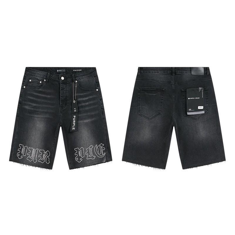 Purple Jeans Streetwear Loose Fit Denim Shorts Men Women Mid-Rise Straight Cut With Embroidery Stone Wash
