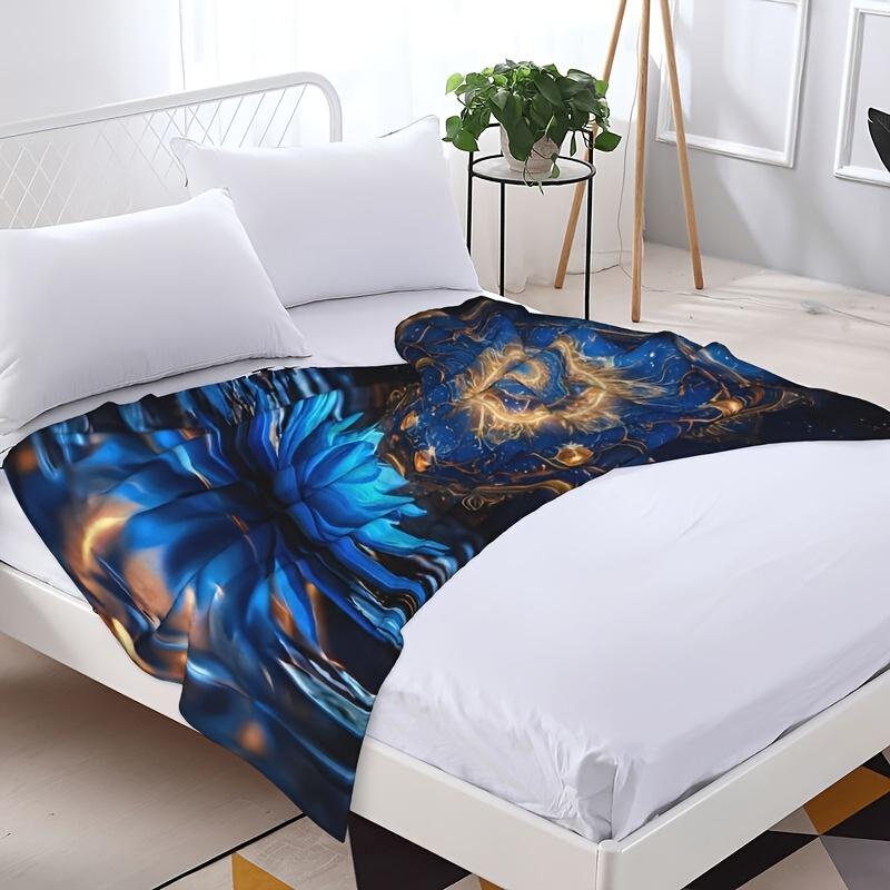 One Piece Blue Lotus Pattern Flannel Blanket Suitable for Bedrooms, Dormitories, Cars,outdoor Sofas,travel Offices,camping