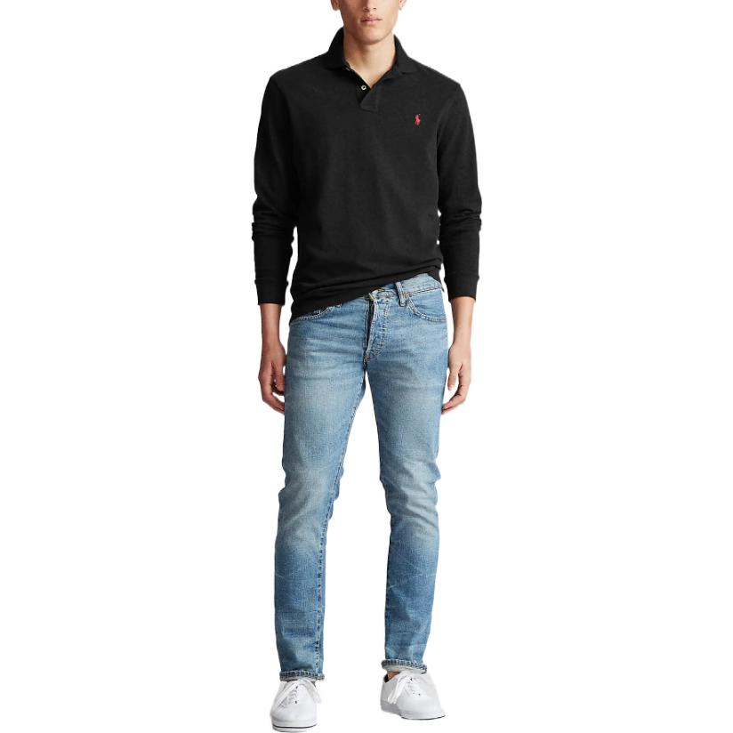 Polo Ralph Lauren Solid Logo Embroidered Long Sleeve Polo Shirt Men Tops Black MNPOKNI16820362-001