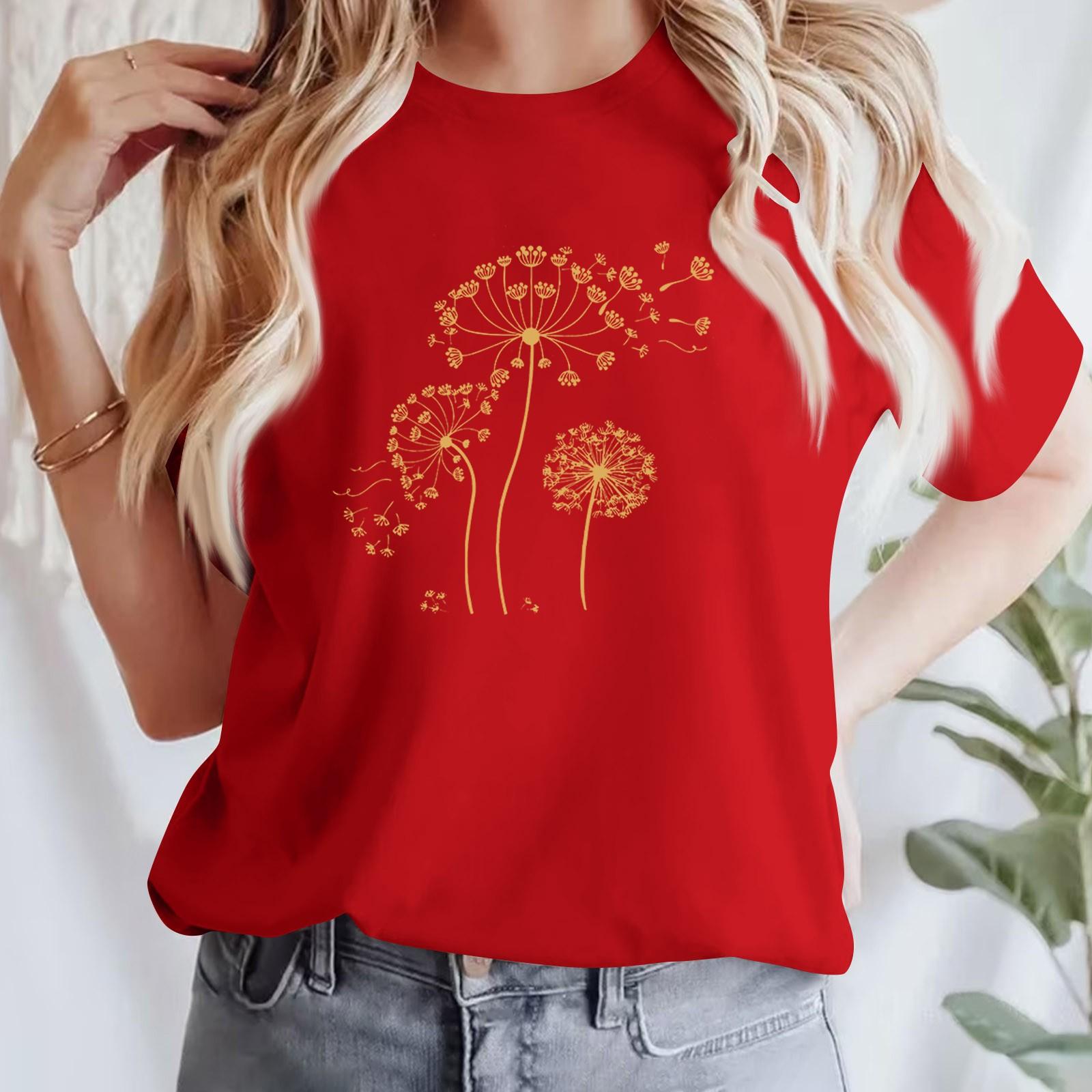 

Женская повседневная футболка с принтом, пуловер с круглым вырезом, топ с короткими рукавами L красный