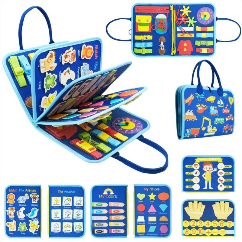 

Montessori Felt Busy Books Puzzle Toys Portable Children Toys Busy Bag Early Learning Sensory Busy Board Activities Toy Gift синий