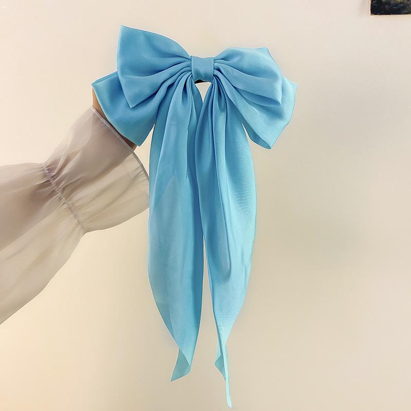Elegant Bow Ribbon Hair Clip Fashion Simple Solid Satin Spring Clip Hair Pin Retro Headband with Clips Girls Hair Accessories