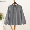 ZANZEA Women Casual Round Neck Solid Color Loose Long Sleeve Blouse