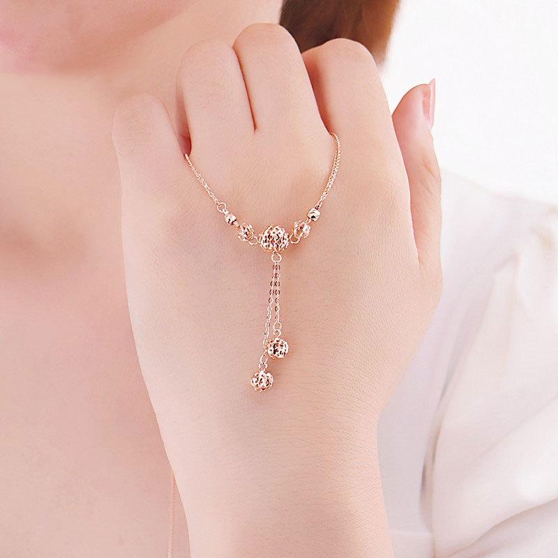 Purple Gold Fringed Ball Necklace Rose Gold Plated Fashion Collarbone Chain Women