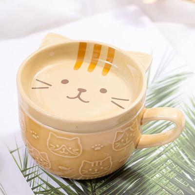 1 Set japanische Keramiktasse mit Deckel Cartoon Katze Kaffeetasse