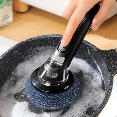 Refillable Liquid Cleaning Brush Kitchen Bowl Scrubber Cleaning Sponge Long Handle Dispenser Cleaner Tool with Dish Soap Washing