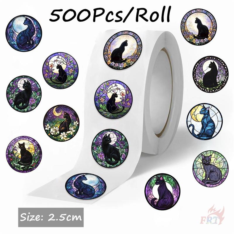 500Pcs/Roll Black Cats Under The Moonlight Kids Rewards Stickers - DIY Scrapbooks Album Decor Sealing Label Decals