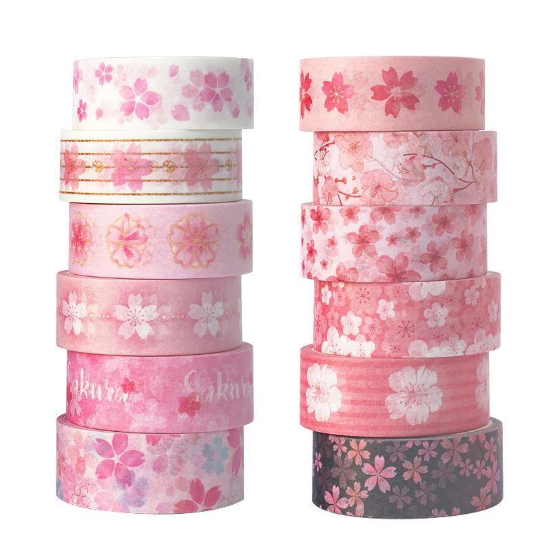 12 Rollen Kirschblüten Washi Tapes Frühling Romantisch Sakura Blütenblätter Dekoratives Masking Tape Floral Bastel Dekoration Aufkleber A3329