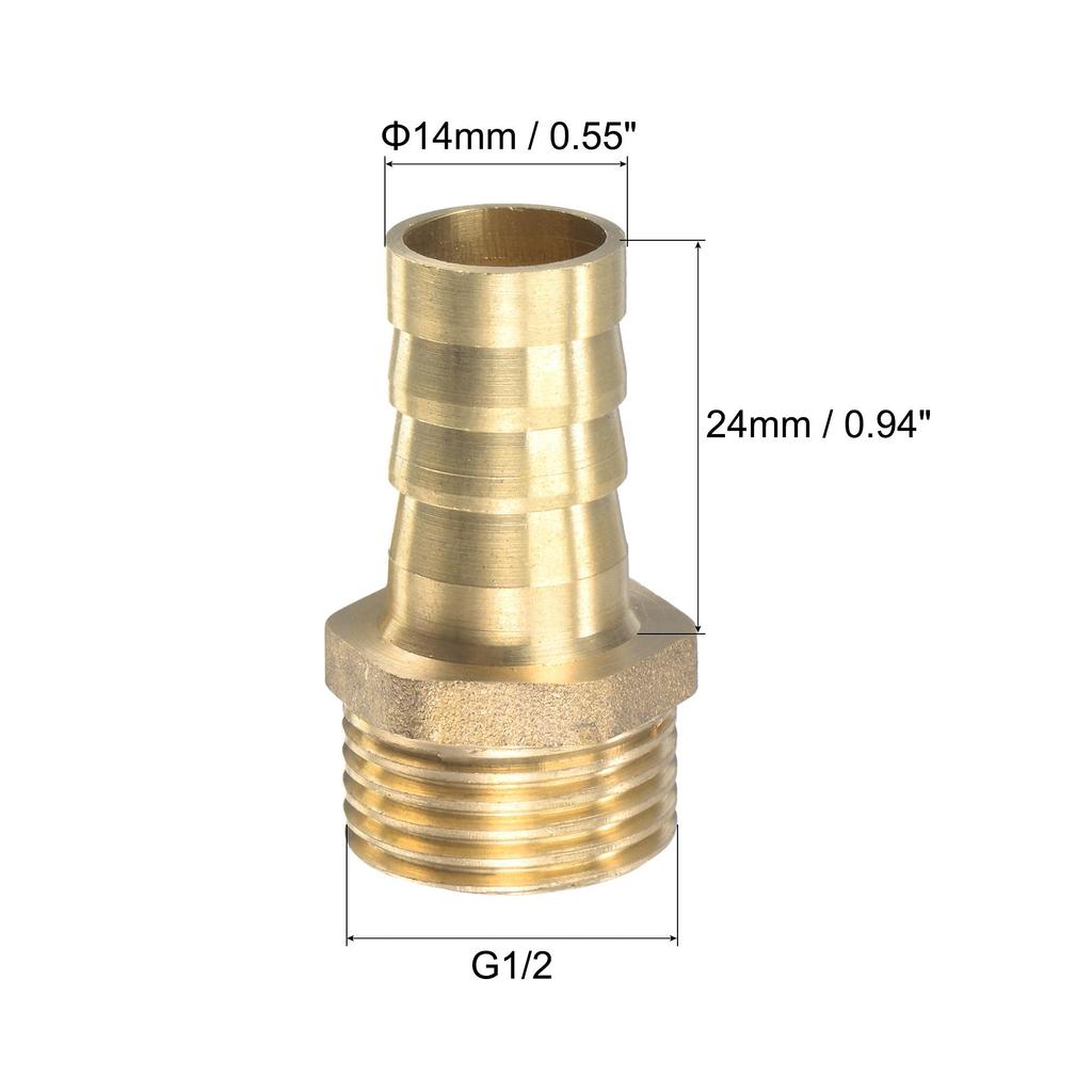 uxcell Brass Hose Barb Fitting Straight 14mm x G1/2 Male Thread Pipe Connector with Stainless Steel Hose Clamps 2 Pack