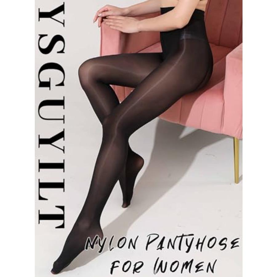 Womens Sexy Tights Shiny Sheer Control Top Footed Tights Silk Stockings 8D Shimmery High Waist Pantyhose