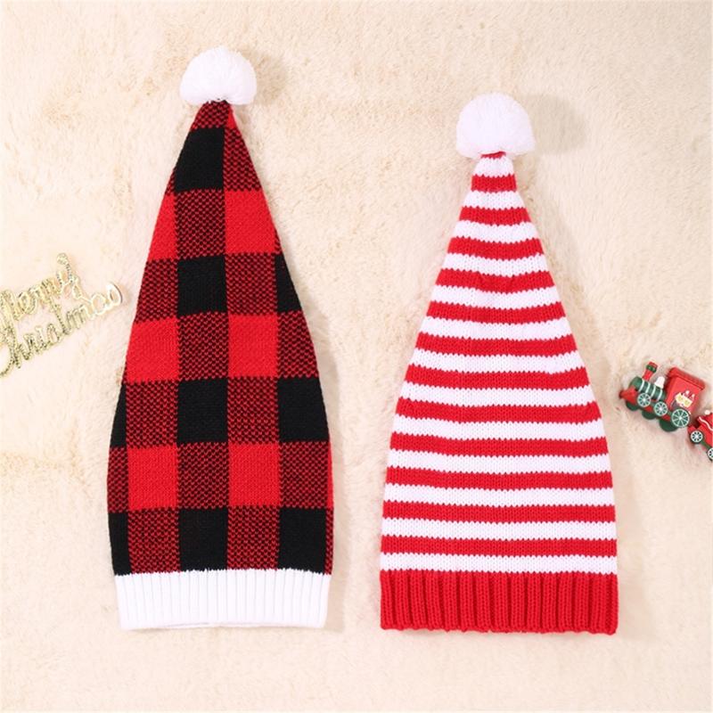 Christmas Elf Knitted Caps for Adult Lovely Striped Hat Santa Hat for Holiday Family Gathering Party Costume Hat