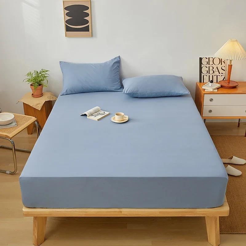Baumwoll-Spannbettlaken mit Gummibändern Rutschfest Verstellbarer Matratzenbezug für Doppel- King- Queenbett Rutschfest Einfarbig