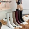 Autumn Winter Thick Heels Woman Knee High Boots Fashion Square Toe Party Dress Shoes Female Vintage Long Booties  De Muje