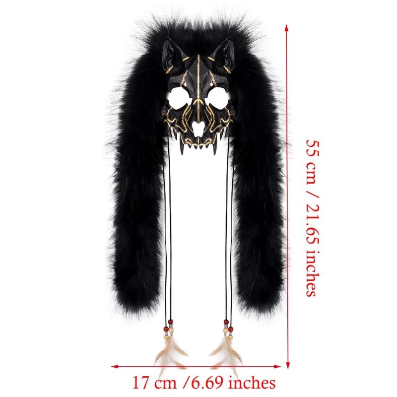 Animal Roleplay Face Cover Lightweight Plastic Structure And Detachable Faux Furs Halloween Accessory