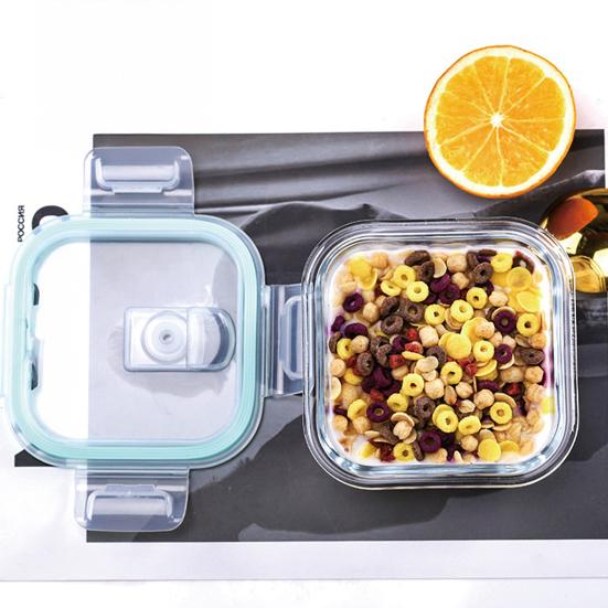 Skleněný obědový box Bento box Dělené nádoby na přípravu jídla s víčky Stohovatelné Opakovaně použitelné